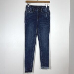 Judy Blue Womens Dark Wash Skinny Fit Jeans Size 3/26 Raw Hem High Rise Stretch